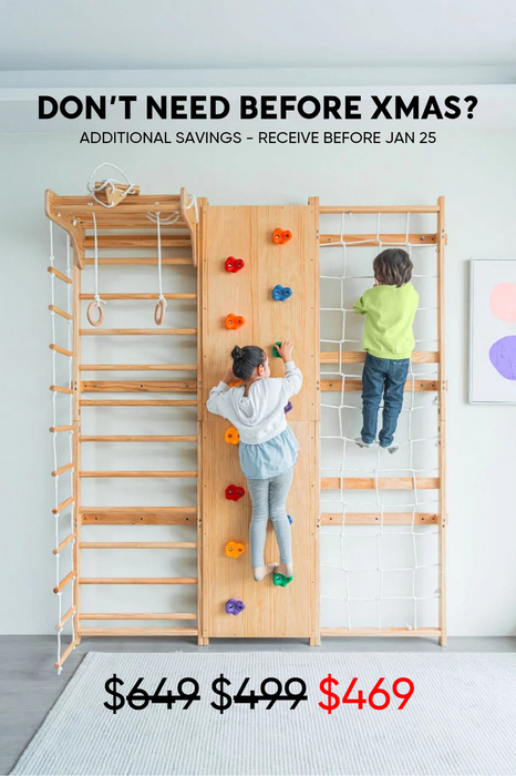 Avenlur Walnut 9-in-1 Swedish Ladder Wall Gym | Indoor Wooden Climber & Activity Set for Kids AVNLR-SWDSH-WALL-NAT
