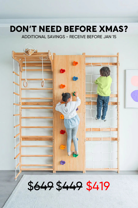 Avenlur Walnut 9-in-1 Swedish Ladder Wall Gym | Indoor Wooden Climber & Activity Set for Kids AVNLR-SWDSH-WALL-NAT