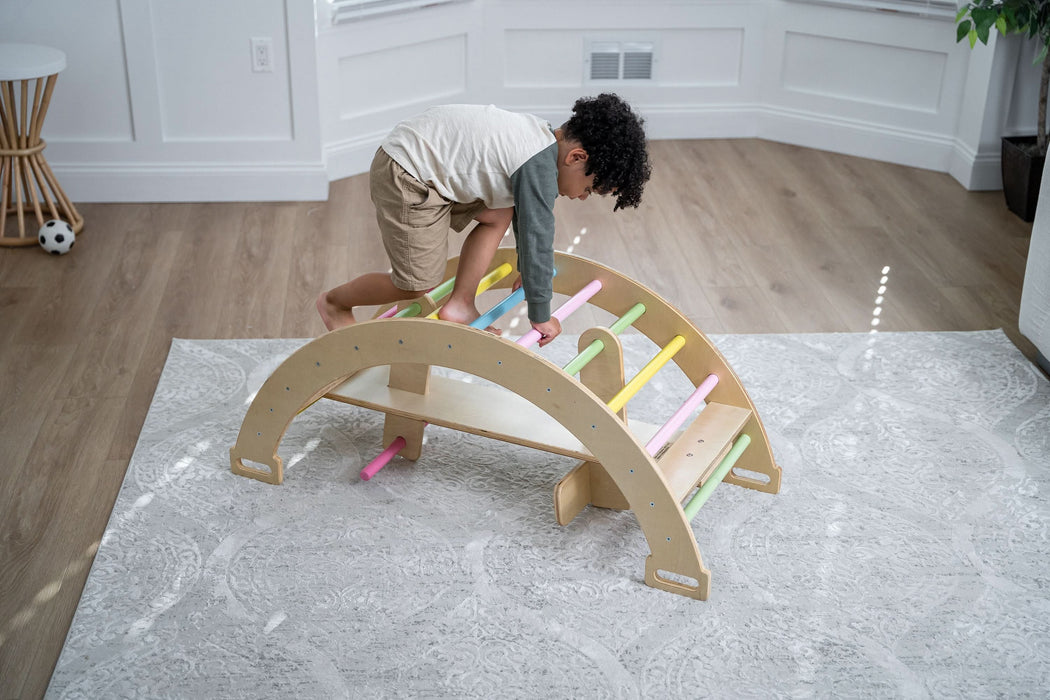 Avenlur Bazel 6-in-1 Pikler Climber Set | Wooden Triangle, Rocker Arch & Slide for Toddlers AVNLR-PKLR-BLS-NAT