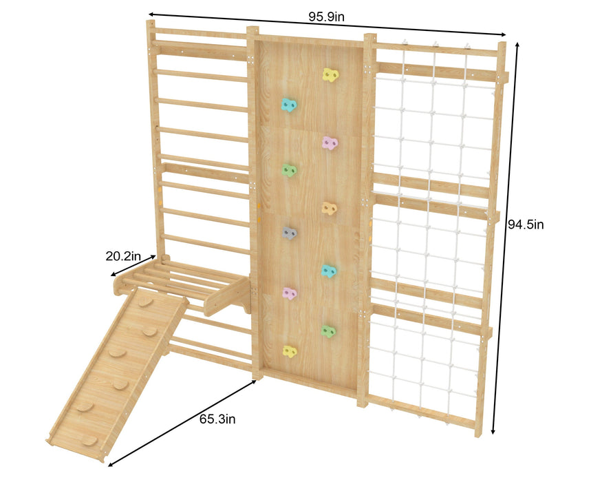 Avenlur Walnut Modular 9-in-1 Swedish Ladder Wall Gym – Indoor Climber for Kids & Toddlers AVNLR-SWDSH-WALL-NAT-MOD