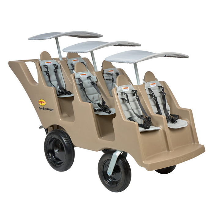 Children's Factory 6 Passenger Stroller + Canopies, Sturdy Daycare Stroller with Fat Tires, Easy-to-Fasten Safety Buckles, Parking Brake & 360 Pivoting Wheels AFB6400KIT