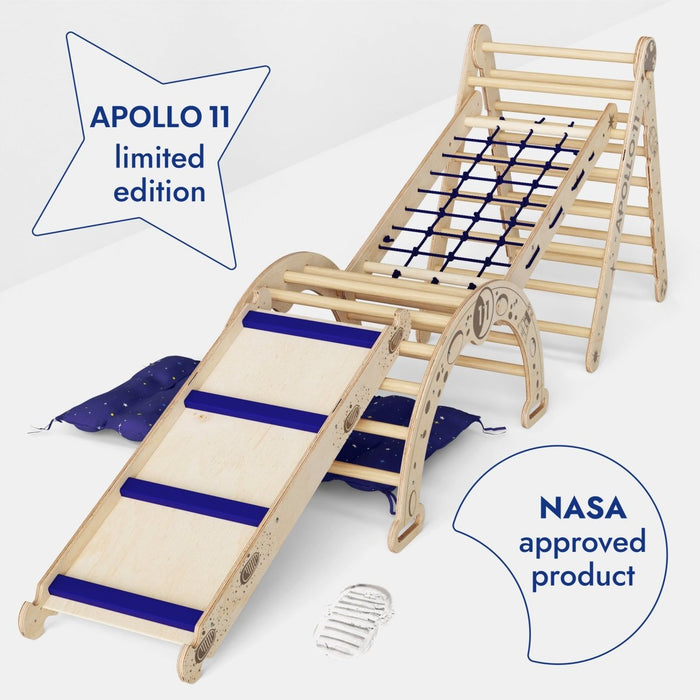 Goodevas Etsy Apollo 5in1 Climbing Set:  Pikler Triangle, Net, Arch, Slide Board, and Cushion for Little Astronauts 5MCS-TRIA-NET-CUSH-N-et