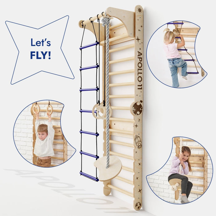 Goodevas Etsy Apollo Swedish Wall / Climbing ladder for Little Austronauts + Moon swing Set + Slide Board 3IN1SWCSB-N-et