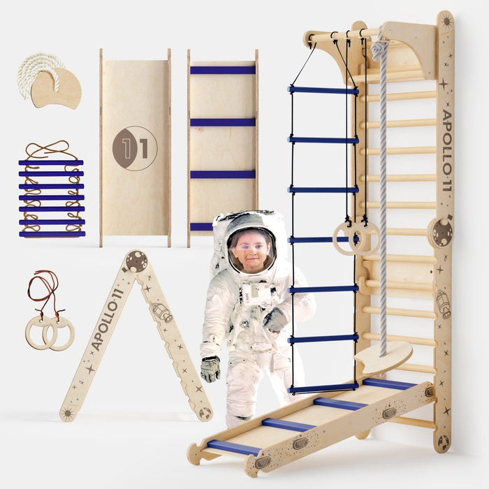 Goodevas Etsy Apollo Swedish Wall / Climbing ladder for Little Austronauts + Moon swing Set + Slide Board 3IN1SWCSB-N-et