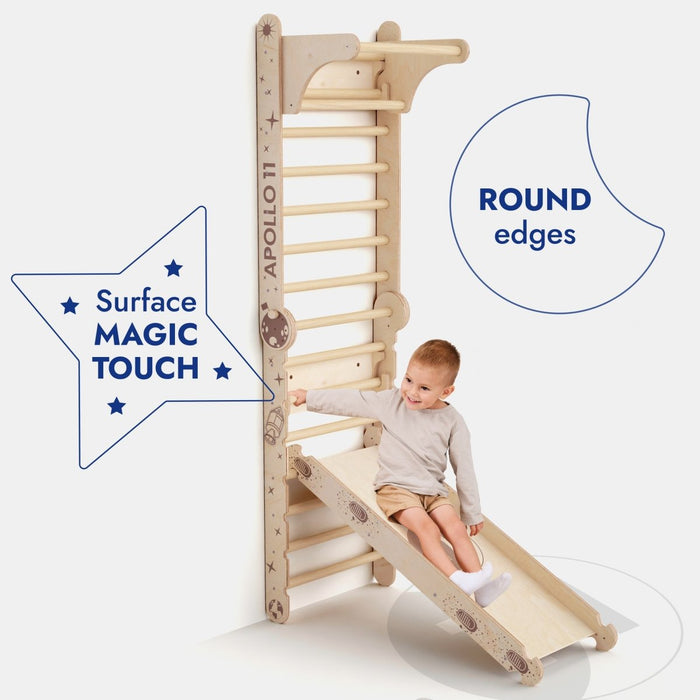 Goodevas Etsy Apollo Swedish Wall / Climbing ladder for Little Austronauts + Moon swing Set + Slide Board 3IN1SWCSB-N-et