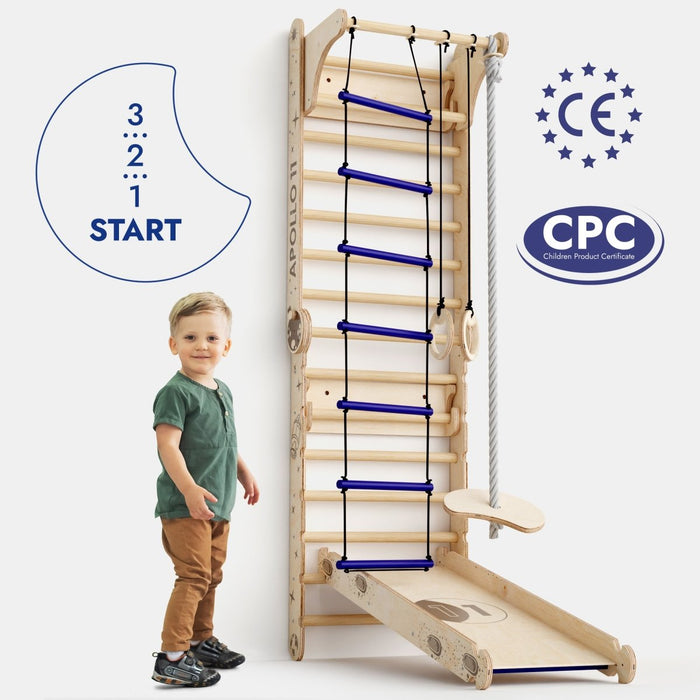 Goodevas Etsy Apollo Swedish Wall / Climbing ladder for Little Austronauts + Moon swing Set + Slide Board 3IN1SWCSB-N-et