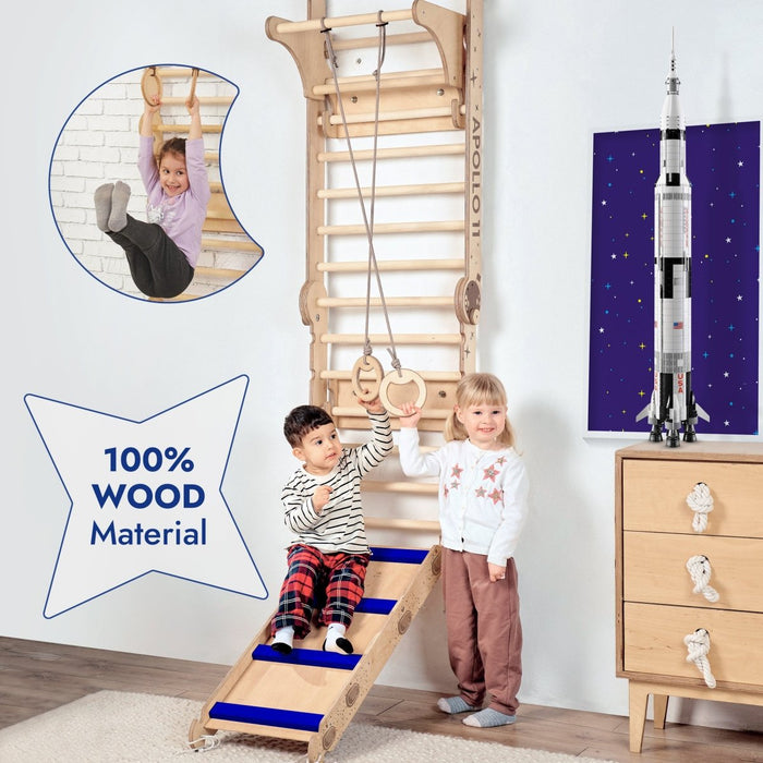 Goodevas Etsy Apollo Swedish Wall / Climbing ladder for Little Austronauts + Moon swing Set + Slide Board 3IN1SWCSB-N-et