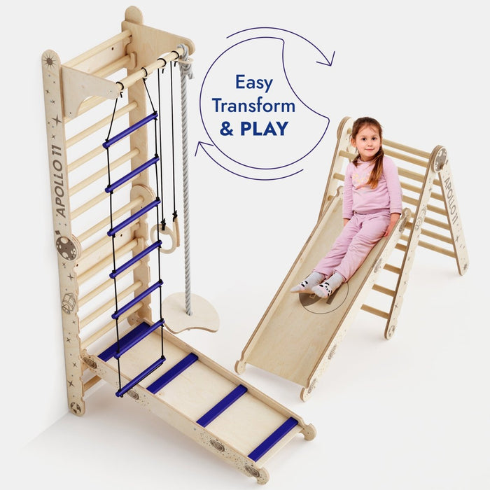 Goodevas Etsy Apollo Swedish Wall / Climbing ladder for Little Austronauts + Moon swing Set + Slide Board 3IN1SWCSB-N-et