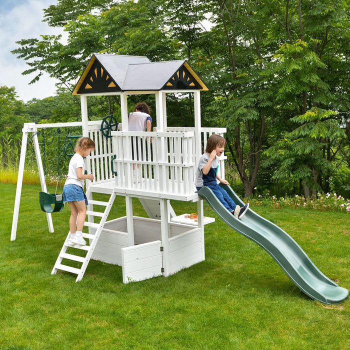 Avenlur Craftsman Modern Outdoor Swing Set | Wooden Backyard Swing Frame for Kids AVNLR-WD-CRAFT