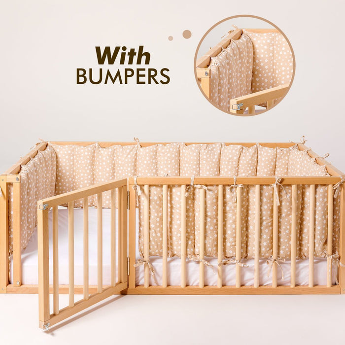 Goodevas Etsy Full Montessori Floor Bed Frame for Toddlers with Fence MBUS
