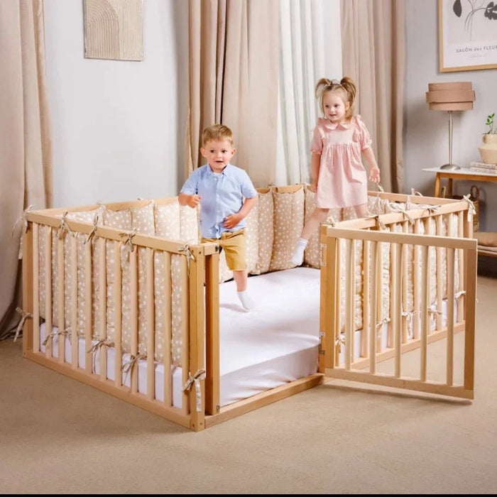 Goodevas Etsy Full Montessori Floor Bed Frame for Toddlers with Fence MBUS