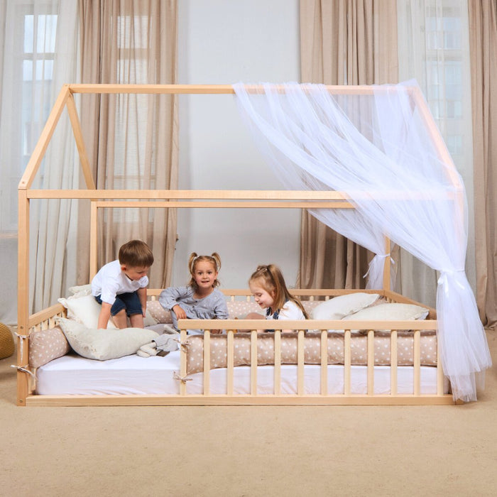 Goodevas Etsy Twin Size Montessori House Bed for Kids with Fence HBUS