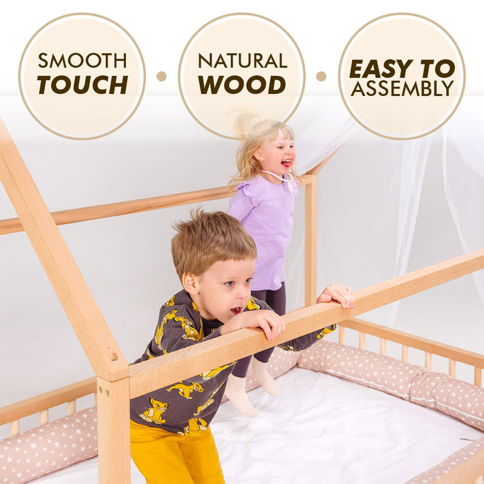 Goodevas Etsy Twin Size Montessori House Bed for Kids with Fence HBUS