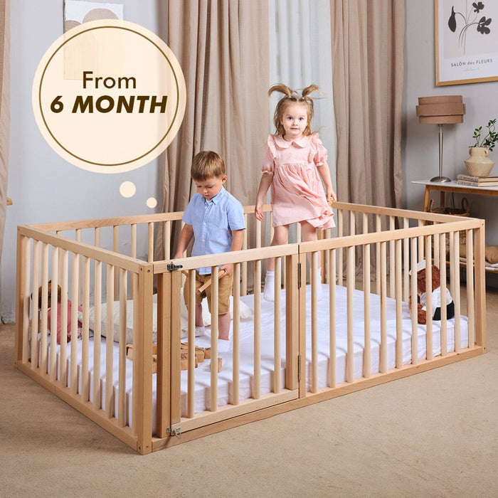 Goodevas Etsy Full Montessori Floor Bed Frame for Toddlers with Fence MBUS