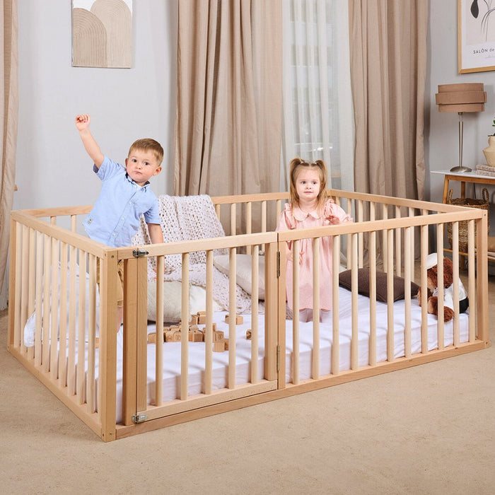 Goodevas Etsy Full Montessori Floor Bed Frame for Toddlers with Fence MBUS