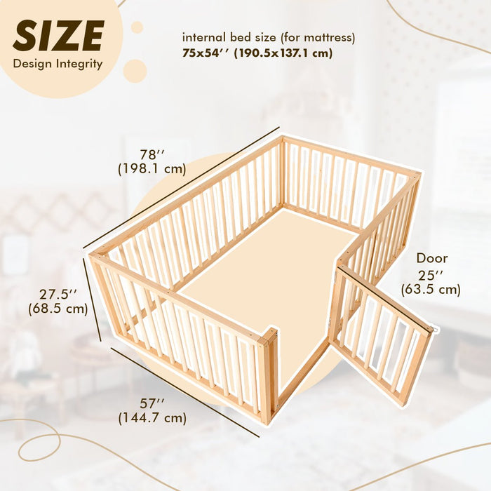 Goodevas Etsy Full Montessori Floor Bed Frame for Toddlers with Fence MBUS
