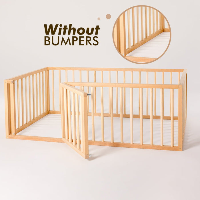 Goodevas Etsy Full Montessori Floor Bed Frame for Toddlers with Fence MBUS