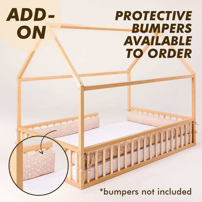 Goodevas Etsy Twin Size Montessori House Bed for Kids with Fence HBUS