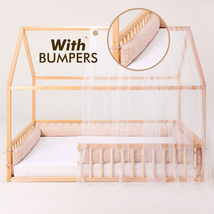 Goodevas Etsy Twin Size Montessori House Bed for Kids with Fence HBUS