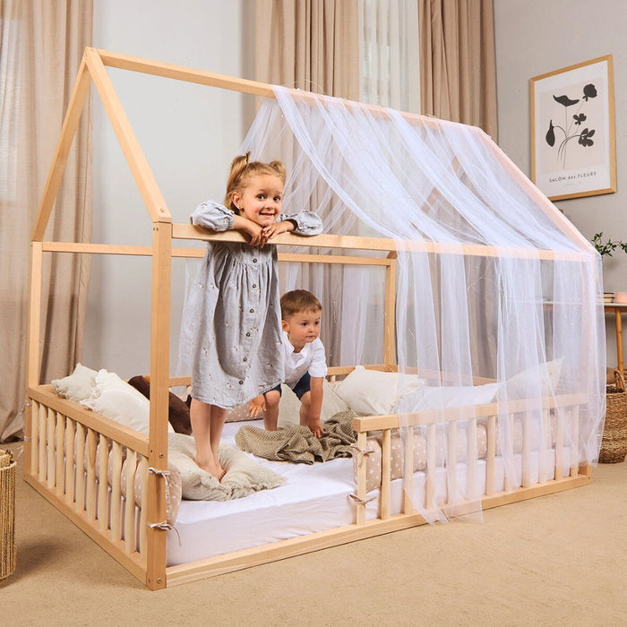Goodevas Etsy Twin Size Montessori House Bed for Kids with Fence HBUS