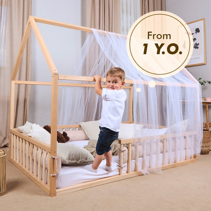 Goodevas Etsy Twin Size Montessori House Bed for Kids with Fence HBUS