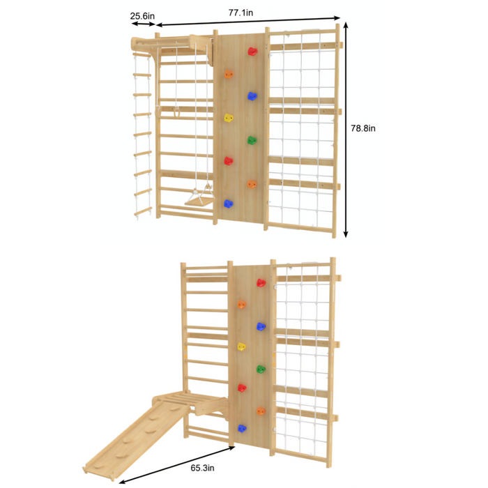 Avenlur Walnut 9-in-1 Swedish Ladder Wall Gym | Indoor Wooden Climber & Activity Set for Kids AVNLR-SWDSH-WALL-NAT