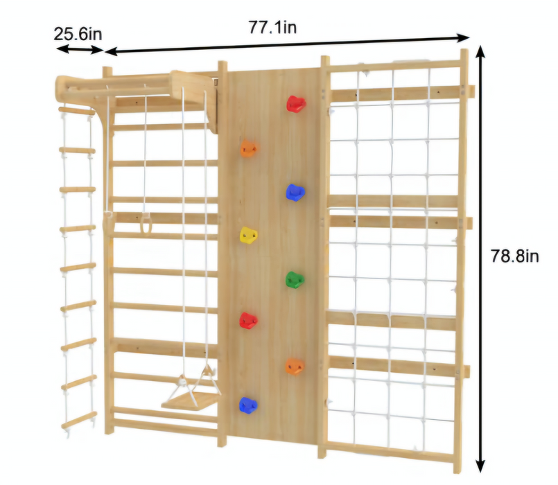 Avenlur Walnut 9-in-1 Swedish Ladder Wall Gym | Indoor Wooden Climber & Activity Set for Kids AVNLR-SWDSH-WALL-NAT